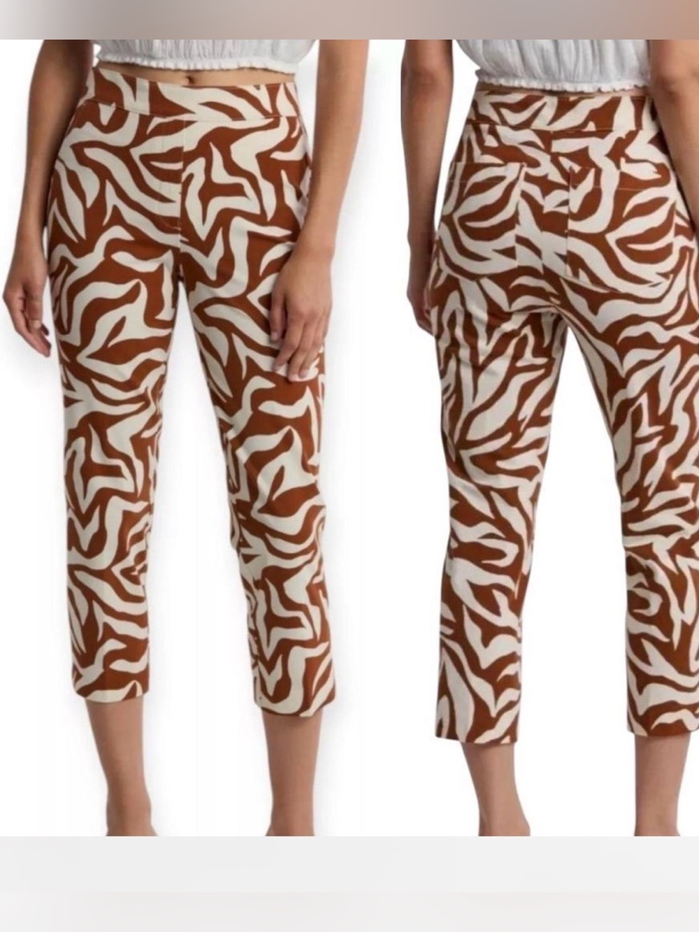 SPANX Brown and Off-White Abstract Zebra Print Pants